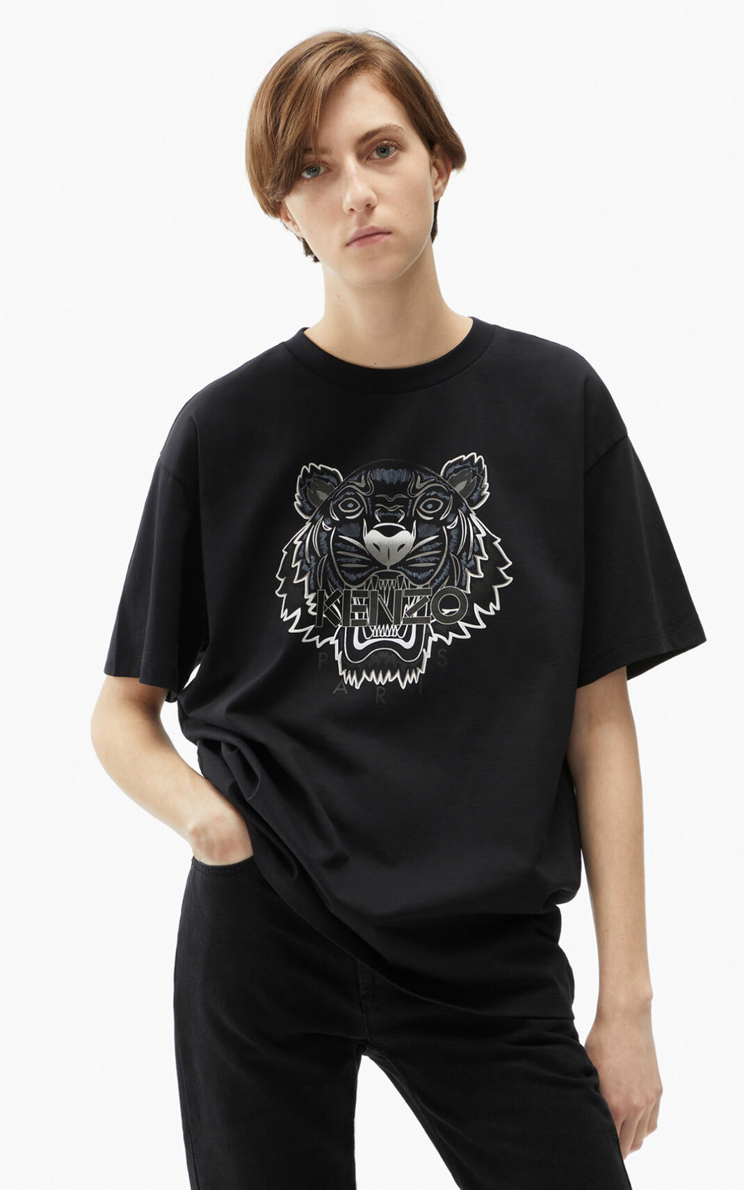 Kenzo Oversize Tiger T Shirt Black For Womens 4590NWOAB